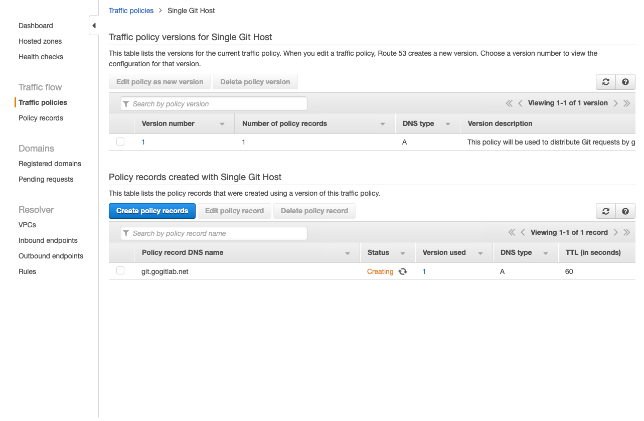 Successfully created traffic policy with policy records